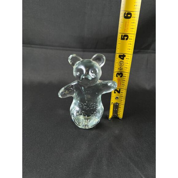 Clear Glass Teddy Bear Figurine Arms Out “Bubbles” Paperweight 4” - Picture 6 of 6